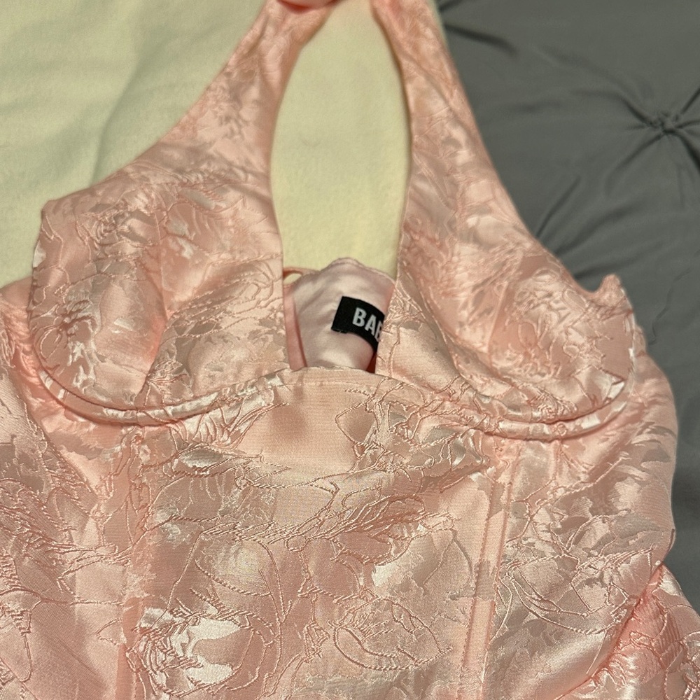 Blush Pink Textured Halter Dress - Picture 4 of 6